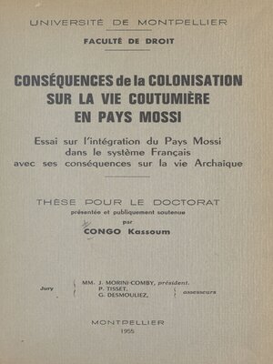 cover image of Conséquences de la colonisation sur la vie coutumière en pays Mossi
